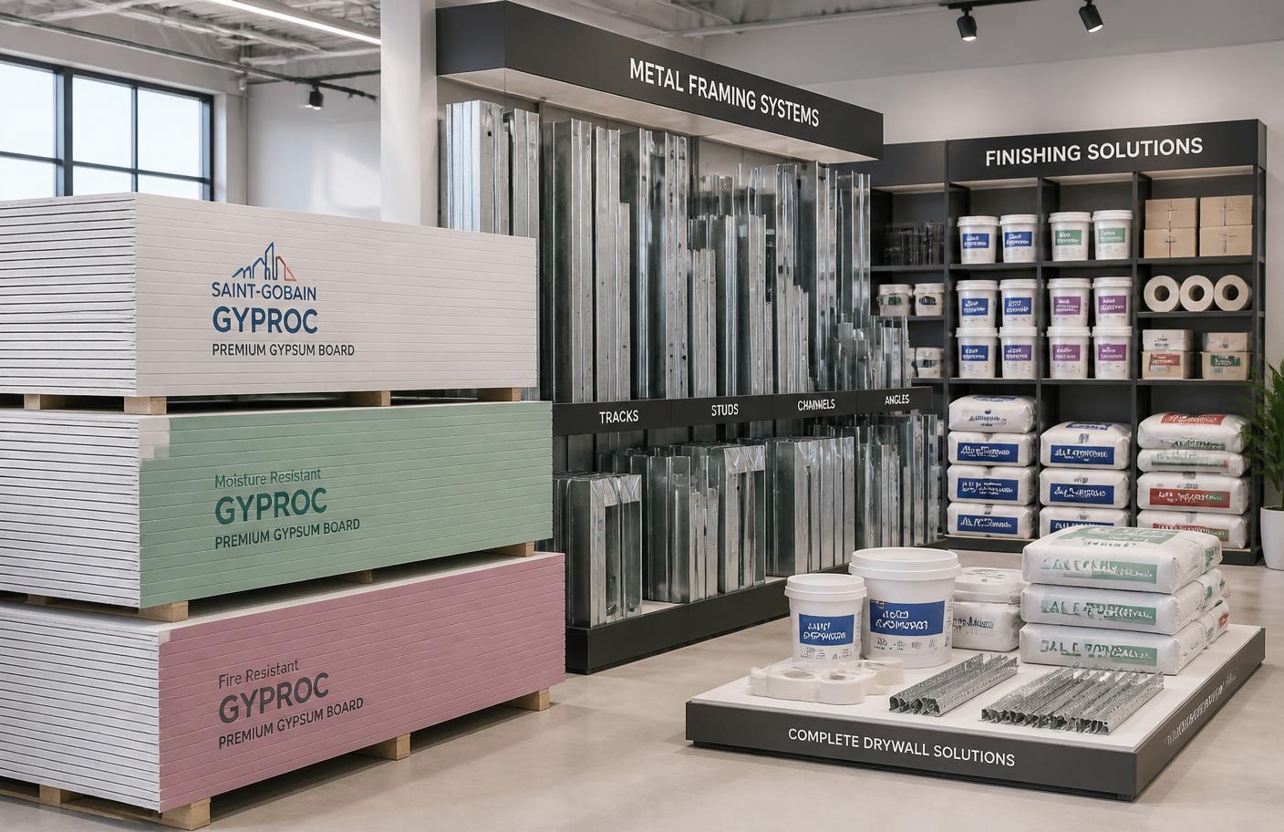 Premium gypsum boards and framing systems in stock